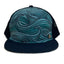 Front view of the Waves Trucker Hat with ocean wave print, breathable mesh back, and adjustable snap closure.