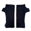 Pair of black wrist warmers with pin tucks on a white background