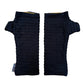 Pair of black wrist warmers with pin tucks on a white background