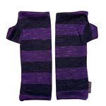 Pair of purple striped arm warmers on a white background