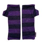Pair of purple striped arm warmers on a white background