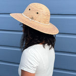 Back view of Anya Palm Straw Sun Hat, highlighting breathable palm weave and craftsmanship.