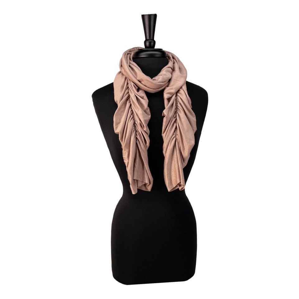 April Scarf marzipan color, front view – lightweight upcycled cotton rayon scarf