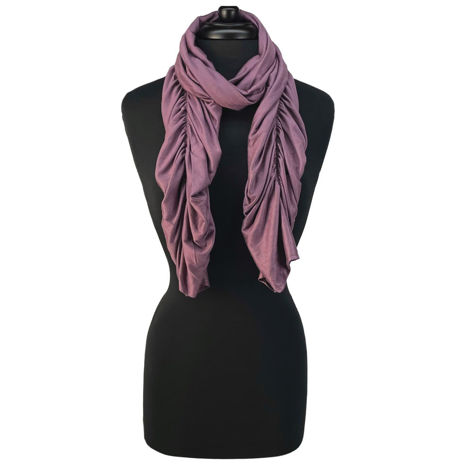 April Scarf orchid purple color, front view – lightweight upcycled cotton rayon scarf