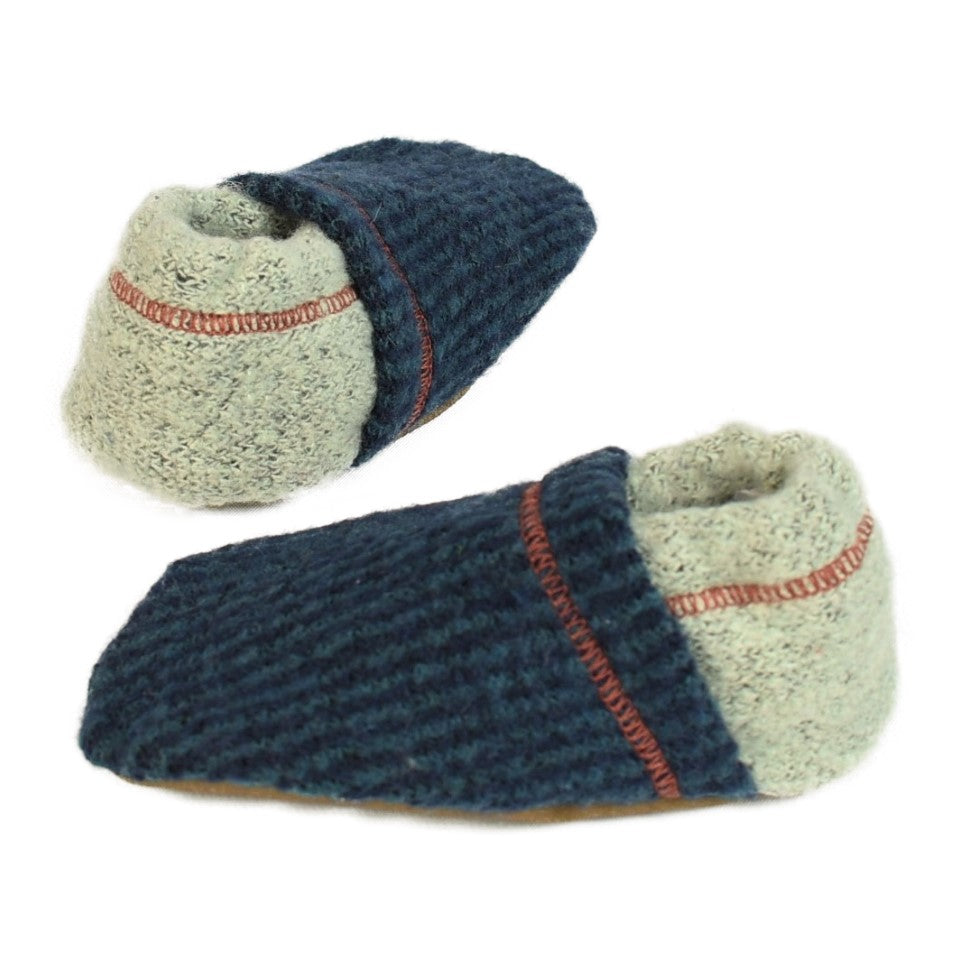 Baby Booties in Marine blue and mint colors – Recycled Cotton Blend, front view