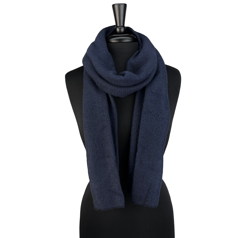 Balsam Scarf dark navy color front view on mannequin bust– recycled cotton winter scarf