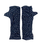Bizou Wrist Warmers in navy blue and white stripe color way, front view – upcycled jersey fingerless gloves