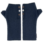 Coco Wrist Warmers in dark navy blue dijon front view – recycled fabric eco-friendly gloves