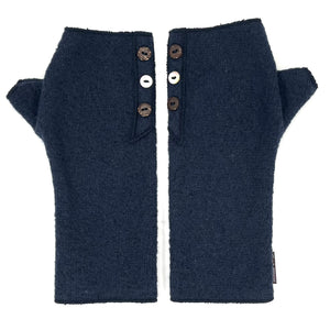 Coco Wrist Warmers in dark navy blue dijon front view – recycled fabric eco-friendly gloves