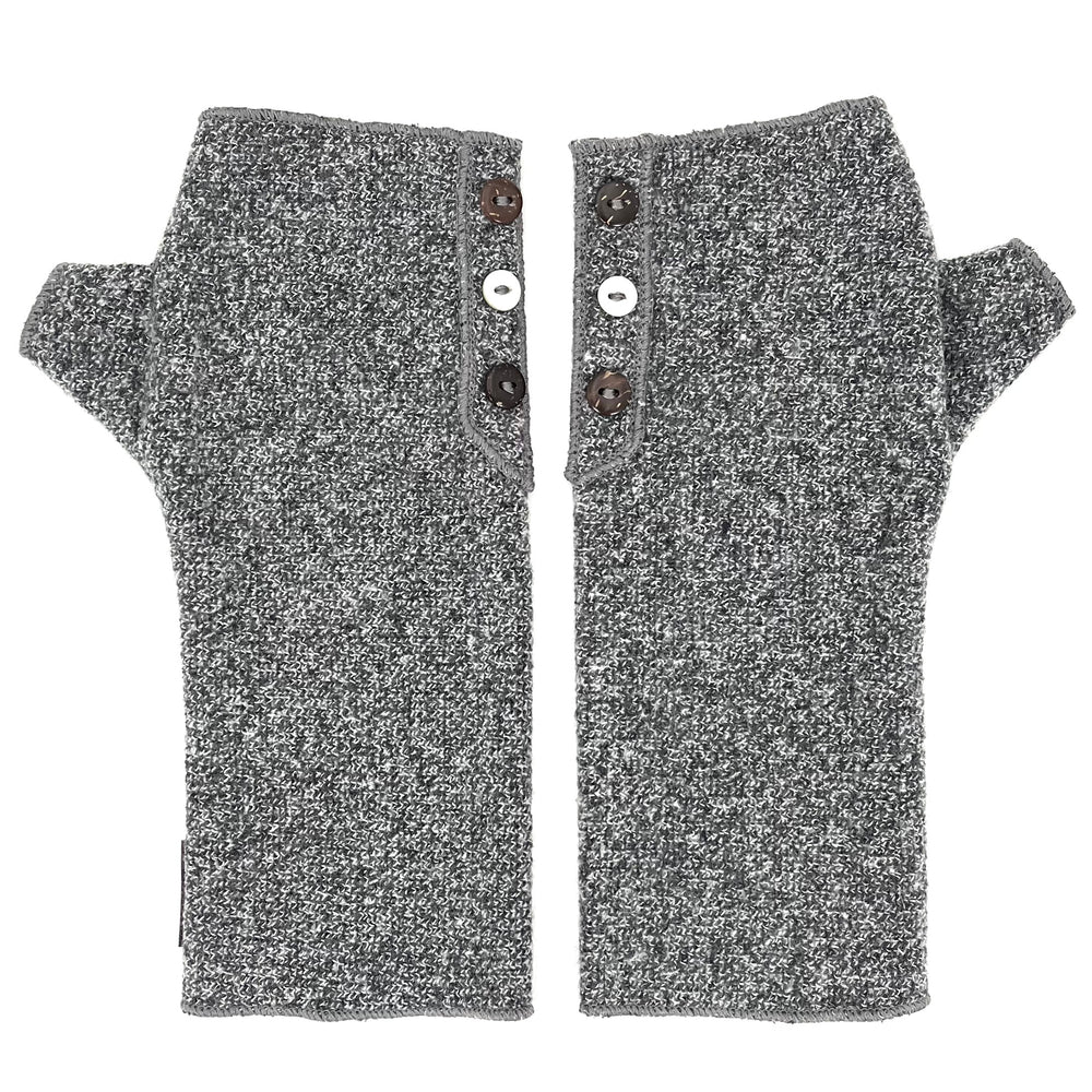 Coco Wrist Warmers in grey marl color front view – recycled fabric eco-friendly gloves