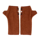 Coco Wrist Warmers in orange nutmeg color front view – recycled fabric eco-friendly gloves
