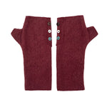 Coco Wrist Warmers in red marsala color front view – recycled fabric eco-friendly gloves