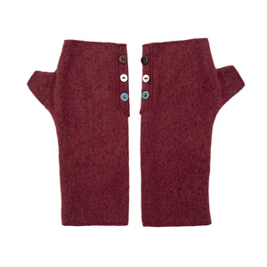 Coco Wrist Warmers in red marsala color front view – recycled fabric eco-friendly gloves