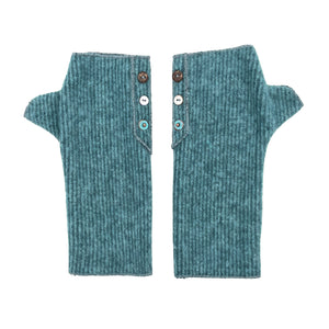 Coco Wrist Warmers in sapphire teal color front view – recycled fabric eco-friendly gloves