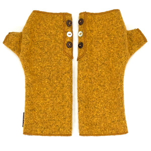 Coco Wrist Warmers in yellow dijon front view – recycled fabric eco-friendly gloves