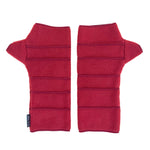 Crossroads Polar Fleece Wrist Warmers – Front View – Upcycled & Sustainable. burgundy wrist warmers on a white background
