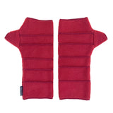 Crossroads Polar Fleece Wrist Warmers – Front View – Upcycled & Sustainable. burgundy wrist warmers on a white background