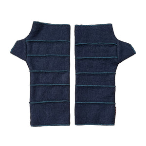 Crossroads Wrist Warmers in dark navy color way – front view of eco-friendly recycled gloves
