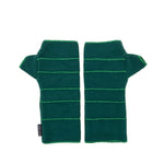 Crossroads Polar Fleece Wrist Warmers – Front View – Upcycled & Sustainable. Pair of green wrist warmers on a white background