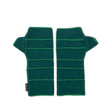 Crossroads Polar Fleece Wrist Warmers – Front View – Upcycled & Sustainable. Pair of green wrist warmers on a white background
