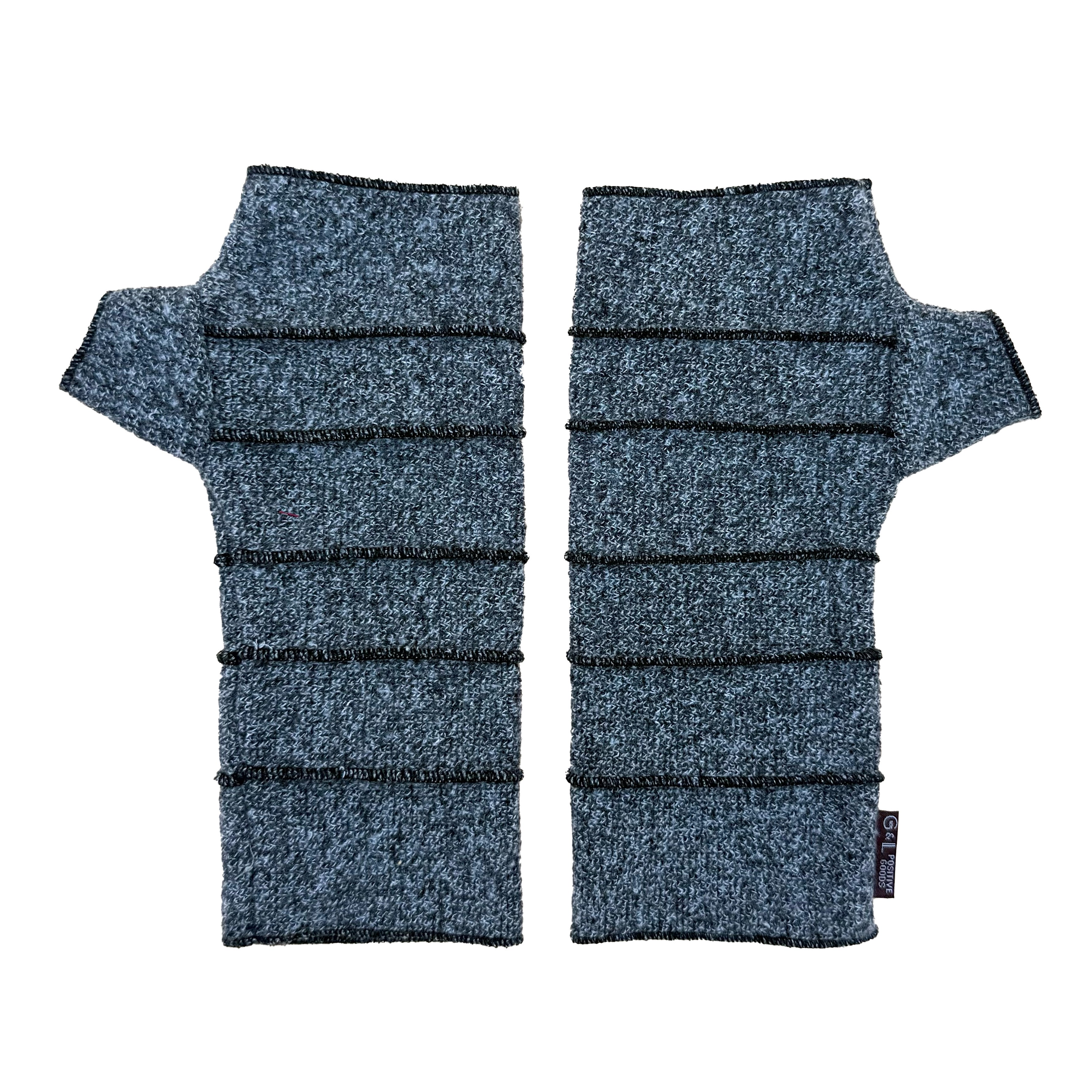 Crossroads Wrist Warmers in grey marl color way – front view of eco-friendly recycled gloves