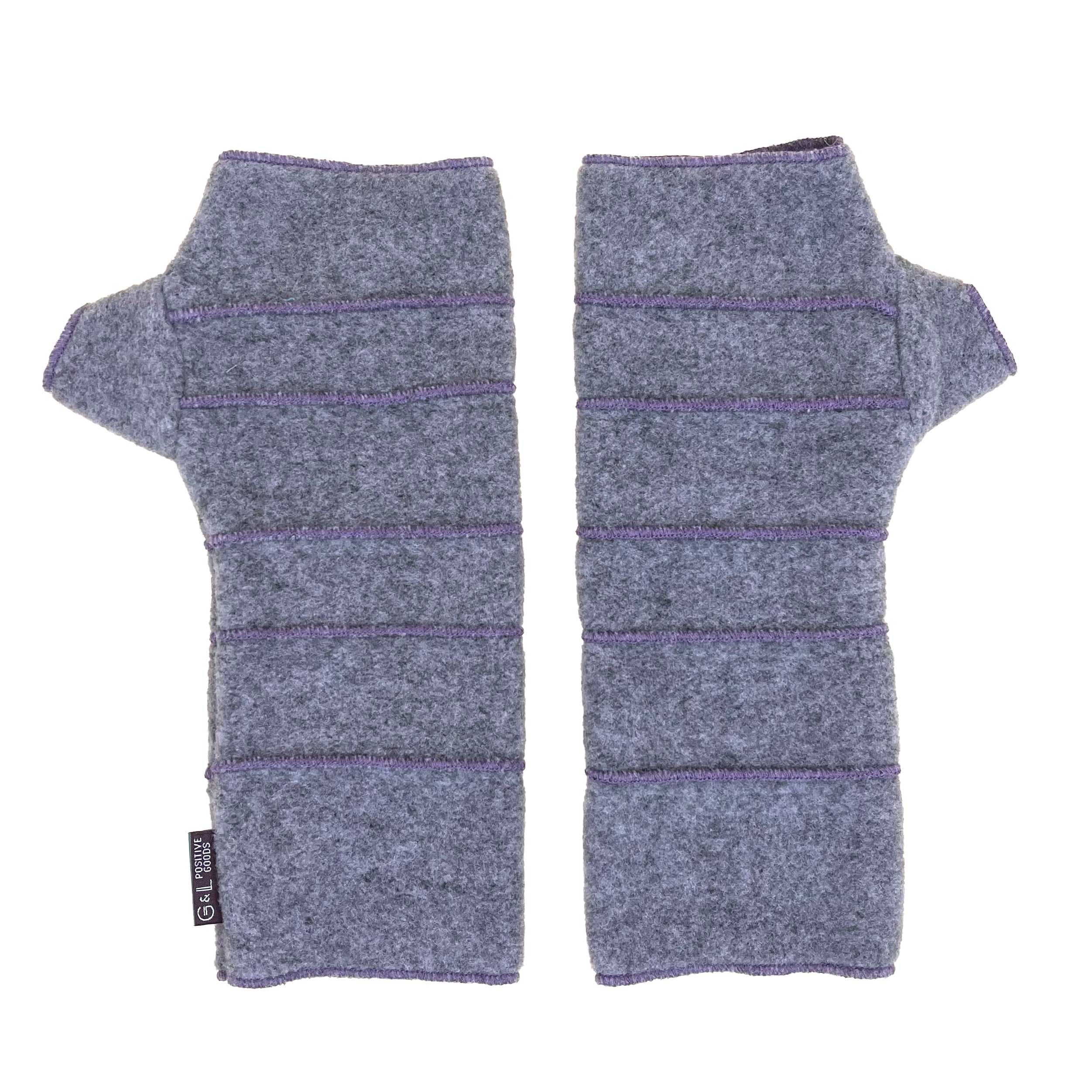 Crossroads Polar Fleece Wrist Warmers – Front View – Upcycled & Sustainable- grey marl on white background