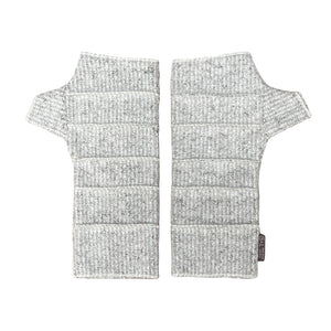 Crossroads Wrist Warmers in white linen color way – front view of eco-friendly recycled gloves