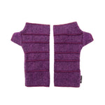 Pair of purple fingerless gloves on a white background