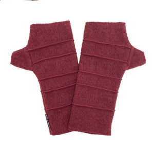 Crossroads Wrist Warmers in marsala color way – front view of eco-friendly recycled gloves