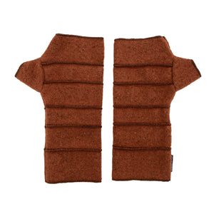 Crossroads Wrist Warmers in nutmeg color way – front view of eco-friendly recycled gloves