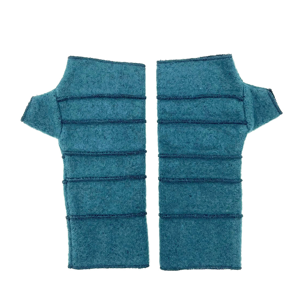 Crossroads Wrist Warmers in pacific color way – front view of eco-friendly recycled gloves