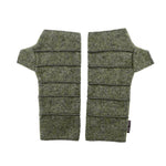 Crossroads Wrist Warmers in sage color way – front view of eco-friendly recycled gloves