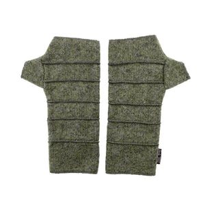 Crossroads Wrist Warmers in sage color way – front view of eco-friendly recycled gloves