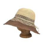 Side view of Choco Marl Weave Frida Toyo Straw Sun Hat, hand-crocheted with wide brim and adjustable sweatband.
