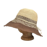 Side view of Choco Marl Weave Frida Toyo Straw Sun Hat, hand-crocheted with wide brim and adjustable sweatband.