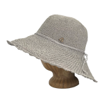 Side view of Graphite Weave Frida Toyo Straw Sun Hat, hand-crocheted with wide brim and adjustable sweatband.