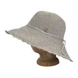 Side view of Graphite Weave Frida Toyo Straw Sun Hat, hand-crocheted with wide brim and adjustable sweatband.