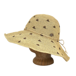 Side view of Triangles Weave Frida Toyo Straw Sun Hat, hand-crocheted with wide brim and adjustable sweatband.