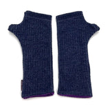 Gemini Wrist Warmers in abstract blue waffle colorway – front view showing lined upcycled cotton jersey fabric