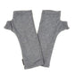A pair of heather gray fingerless knit arm warmers laid flat on a white background.