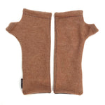 Gemini Wrist Warmers in rose gold colorway – front view showing lined upcycled cotton jersey fabric