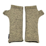 Gemini Wrist Warmers in yellow tan marl colorway – front view showing lined upcycled cotton jersey fabric