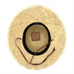 Underside of Hana Palm Straw Sun Hat highlighting breathable palm weave and handmade details.