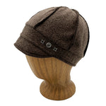 Jax Soft Cap in brown earth color way, profile angle view – stretch fit soft cap with stitching