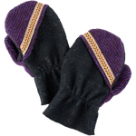Kids Playground Mittens black, purple, gold, orange, beige color way front view – recycled fleece with fun monster design