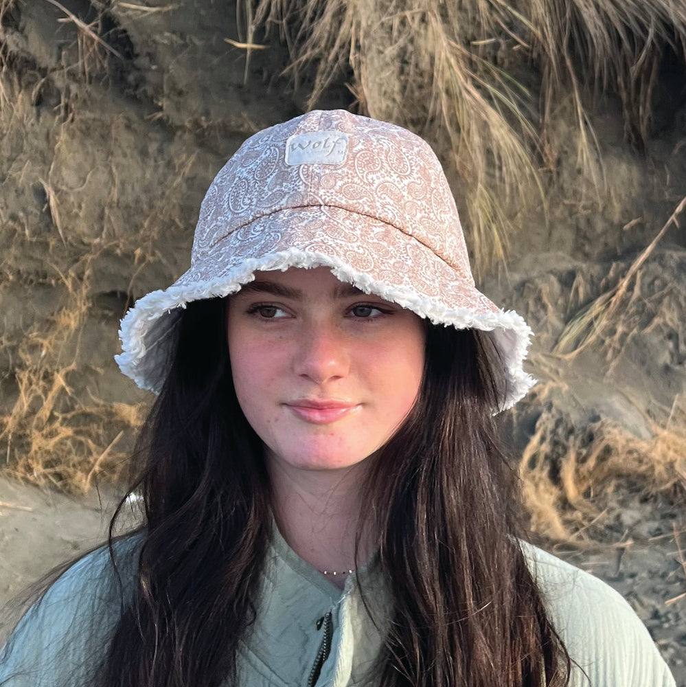 Laguna Bucket Hat on female model front view – casual summer cotton bucket hat