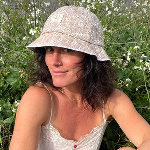 Laguna Bucket Hat on female model three-quarter view – casual summer cotton bucket hat