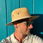 Mateo Fedora side view on male model – lightweight palm straw fedora