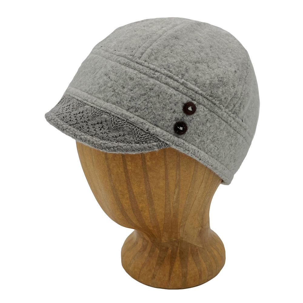 Misty Soft Cap profile angle of aluminum grey – soft stretch fit cap with lace and buttons