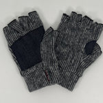Black Striped Nomad Fingerless Gloves front and back view made from recycled cotton